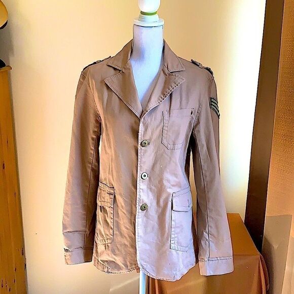 Military Style Beige Twice Lightweight  Jacket Size Medium - Picture 1 of 10